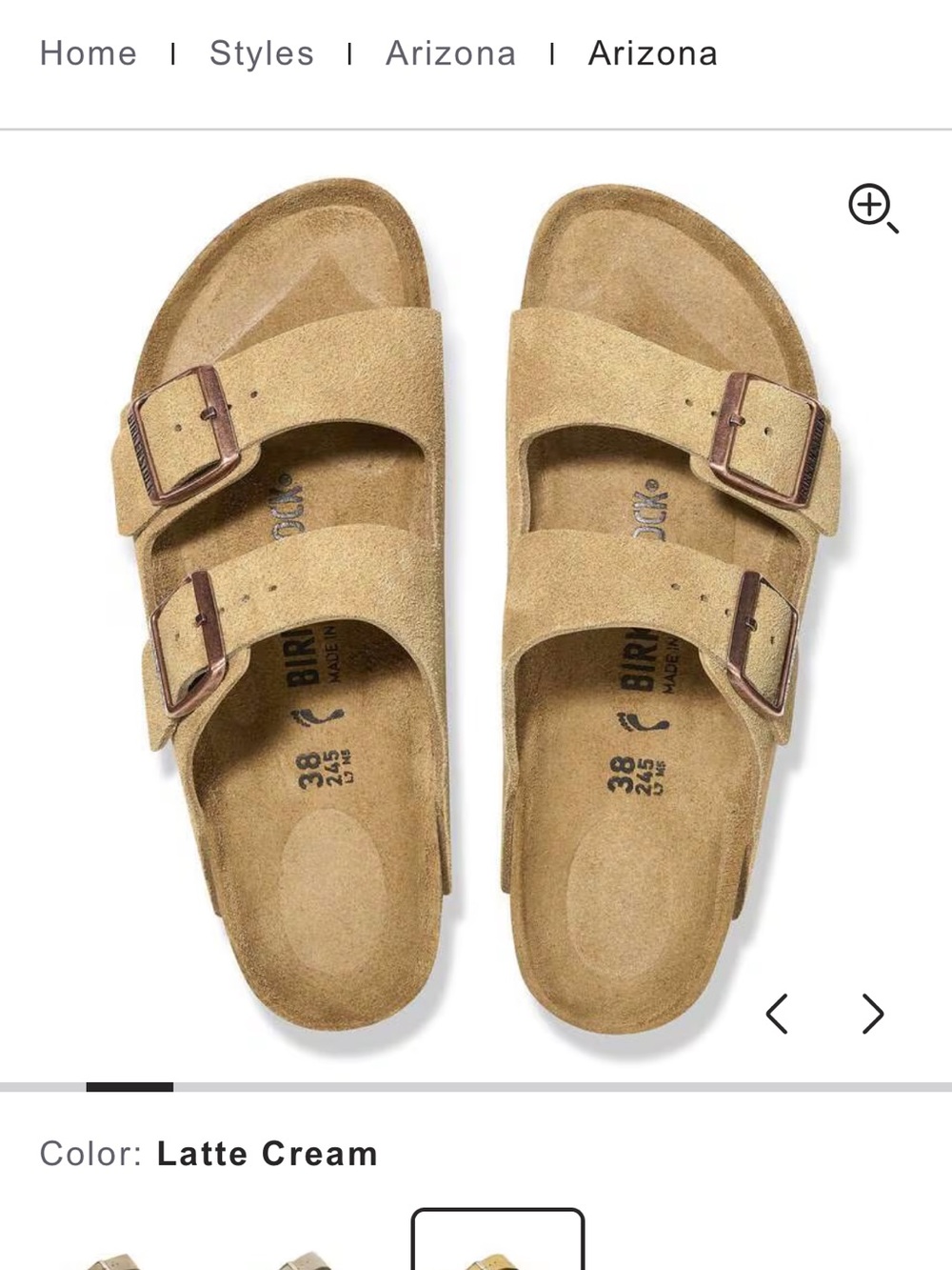 NWOT Birkenstock Women’s Arizona Sandals in Latte Cream WITH cleaning kit S=38